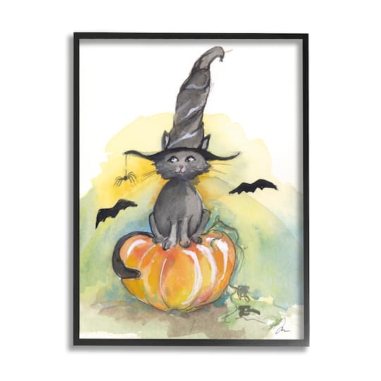 Stupell Industries Witch Cat on Pumpkin Framed Giclee Art